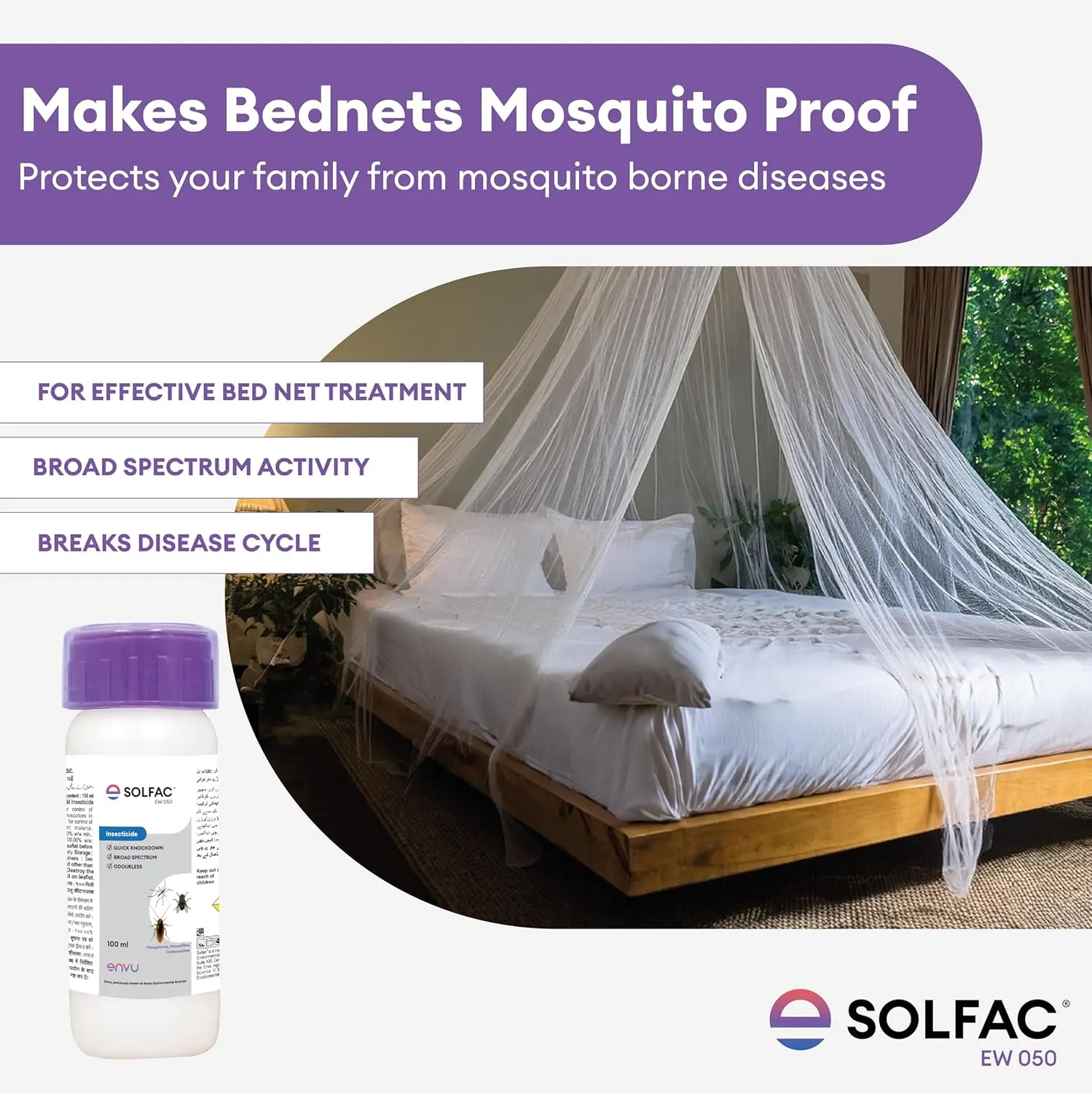 Solfac EW 050 100 ml Pack of 2 | Anti Larva Solution for Mosquito, Cockroach & Housefly Control | Cyfluthrin 5% EW Odorless Long Lasting Insecticide