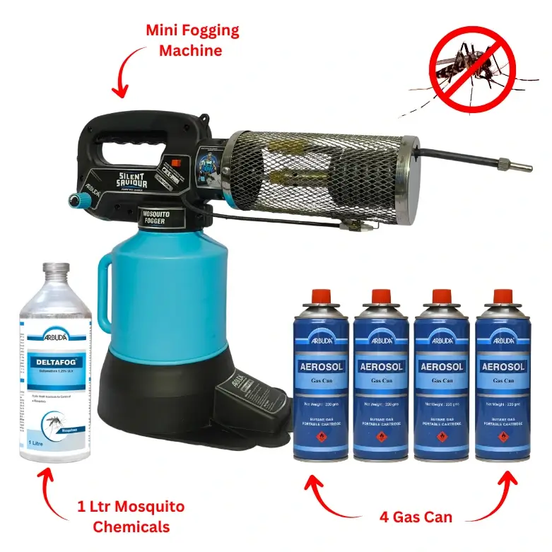 Silent Saviour Zero Maintenance Mosquito Fogger Machine with 4 Gas Cans & 1L Deltafog