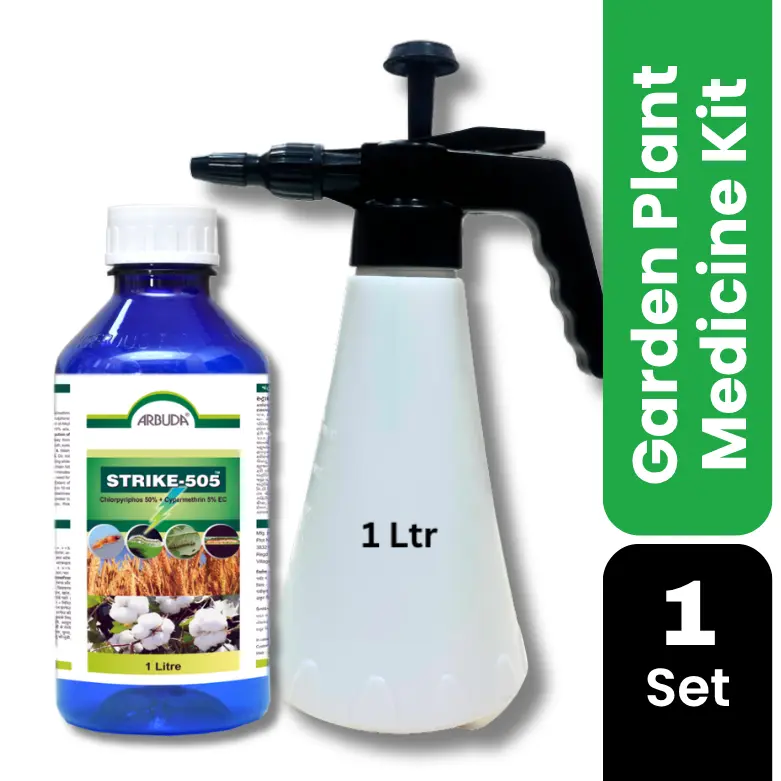 Garden Plant Medicine Kit with Strike-505 Insecticide & 1 Litre Sprayer Bottle | Pest Control Solution for Home Plants image 1