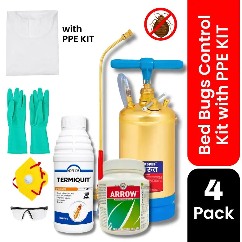 Bedbugs Control Kit for Office & Factory with PPE Kit | Bed Bug Killer Combo with Arrow Thiamethoxam 25% WG 500 g, Termiquit Imidacloprid 30.5% SC 1 Ltr & 6 Litre Marut Brass Pump | Complete Bed Bug Treatment Solution