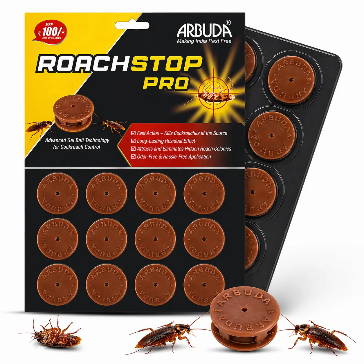 ROACH STOP Pro Prefilled Cockroach Gel Bait Station | Ready-to-Use Roach Killer Bait for Home, Kitchen & Commercial Use