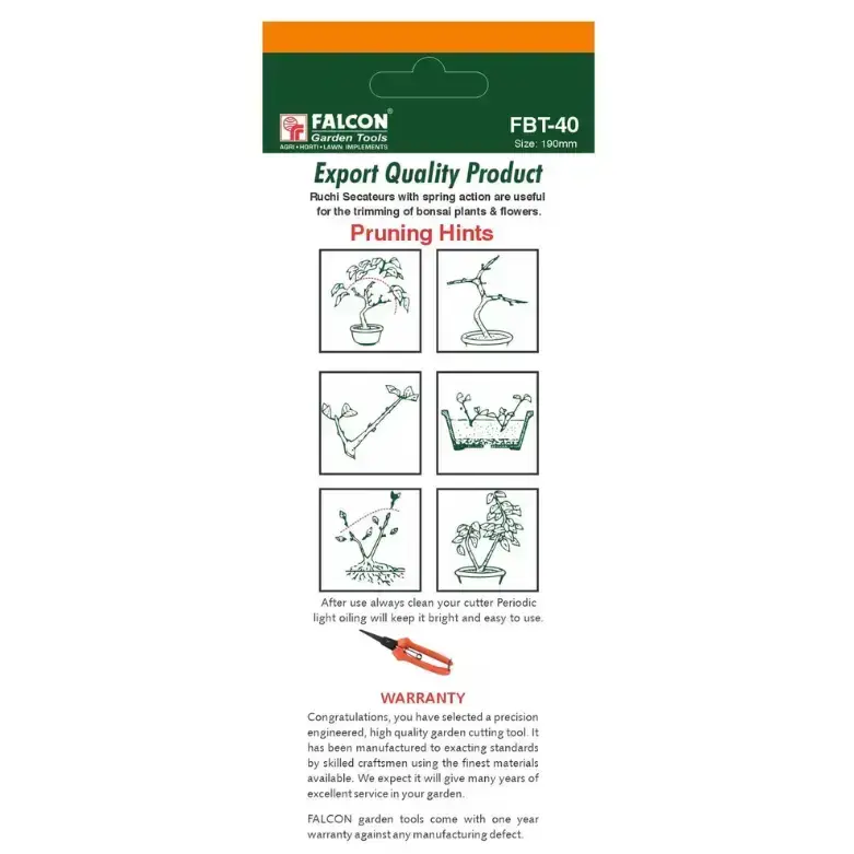 Falcon FBT-40 Rose Cutter Pruning Secateur | Bypass Garden Cutter for Flowers & Bonsai Plants | Sharp Steel Blade Hand Pruner