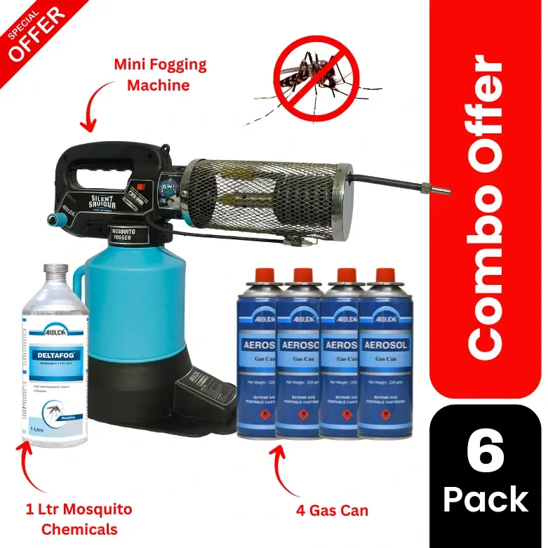 Silent Saviour Zero Maintenance Mini Fogging Machine for mosquito 1 Qty with Gas Cans 4 Qty & 1L Deltafog 1 Qty