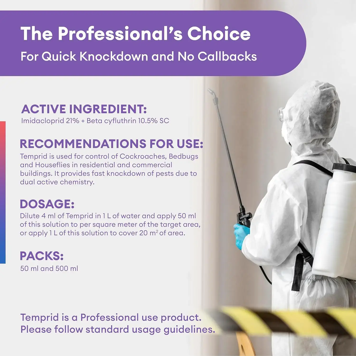 Temprid SC 50 ml ( Pack of 2 ) | Odorless Bedbug, Cockroach & Housefly Control Insecticide | Long Lasting Residual Pest Control Solution