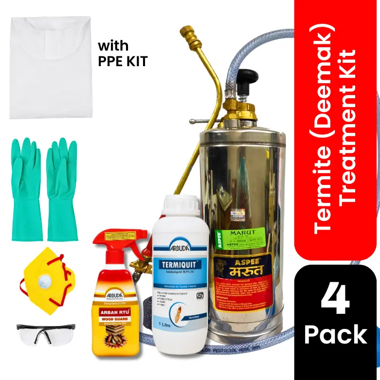 Termite (Deemak) Treatment Kit with PPE Kit for Pre & Post Construction | Aspee Marut 3.5L Stainless Steel Sprayer + Termiquit 1L + Arban RTU 500ml | Complete Termite Control Combo