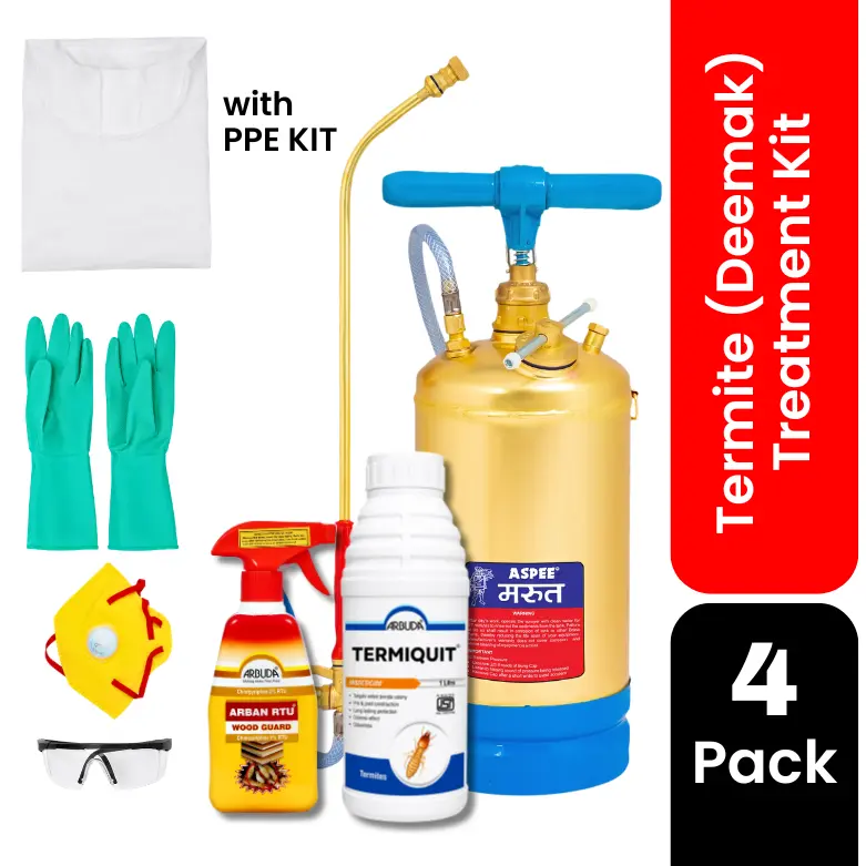 Termite ( Deemak ) Treatment Kit with PPE Kit for Pre & Post Construction | Aspee Marut Brass Pump 6 Ltr (MT/15) + Termiquit 1 Ltr 1 Qty  + Arban RTU 500 ml 1 Qty | Complete Deemak Control Solution