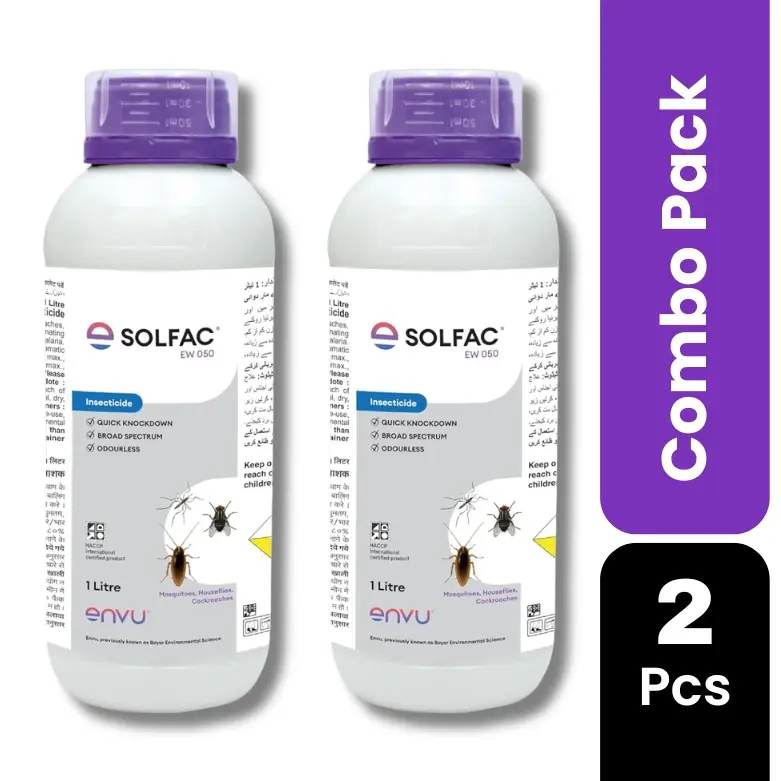 Solfac EW 050 1 Ltr Pack of 2 | Anti Larva Solution for Mosquito, Cockroach & Housefly Control | Cyfluthrin 5% EW Odorless Long Lasting Insecticide