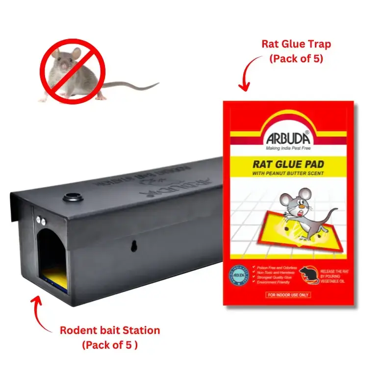 Rodent Bait Station (Plastic) Pack of 5 Qty with Small Rat Glue Pads (Pack of 5 Qty)