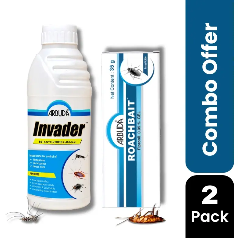 Invader 1 Ltr + Roachbait Gel 35 g Combo Pack | Odorless Insecticide for Cockroach, Mosquito & Fly Control | Long Lasting Residual Pest Control Solution