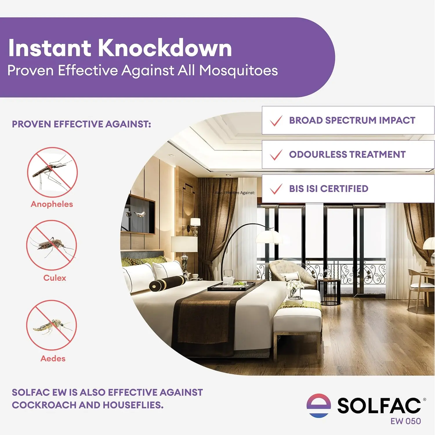 Solfac EW 050 1 Ltr Pack of 2 | Anti Larva Solution for Mosquito, Cockroach & Housefly Control | Cyfluthrin 5% EW Odorless Long Lasting Insecticide