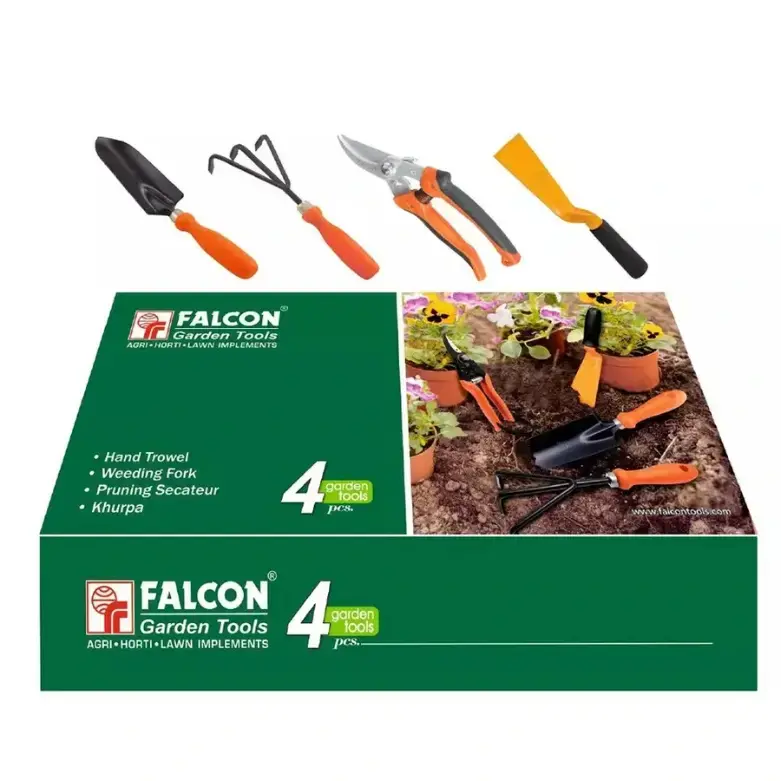 Falcon Garden Tool 4 Pcs Set FGT-31 | Pruning Secateur, Trowel, Cultivator & Khurpa Gardening Kit