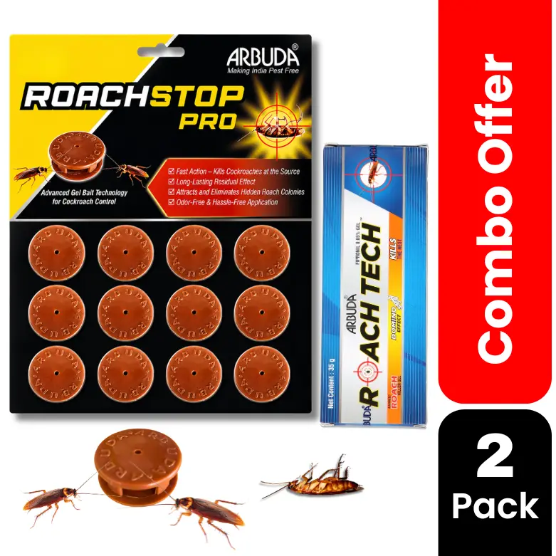 ROACH STOP Pro Bait Station + Roach Tech Gel Combo Pack | Fipronil 0.05% Cockroach Control Kit for Home, Kitchen & Commercial Use